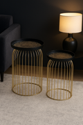 GOLDEN CAGED BLACK TOP TABLE WITH HAND ENGRAVING (SET OF 2)