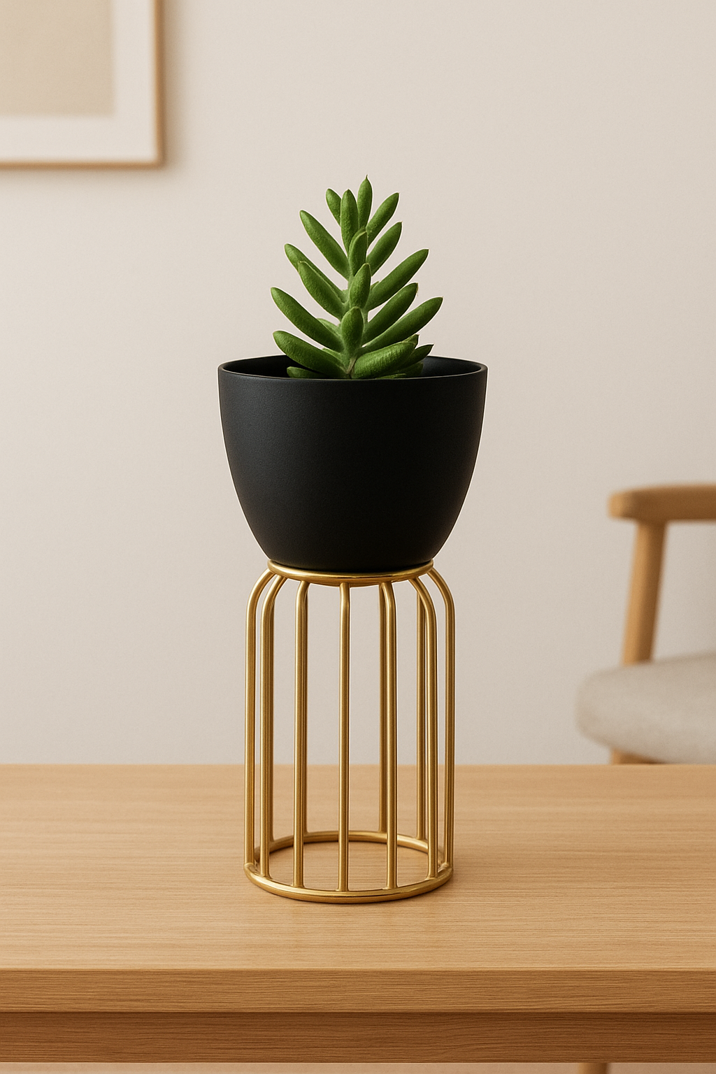 BLACK WITH GOLDEN STAND SMALL PLANTER