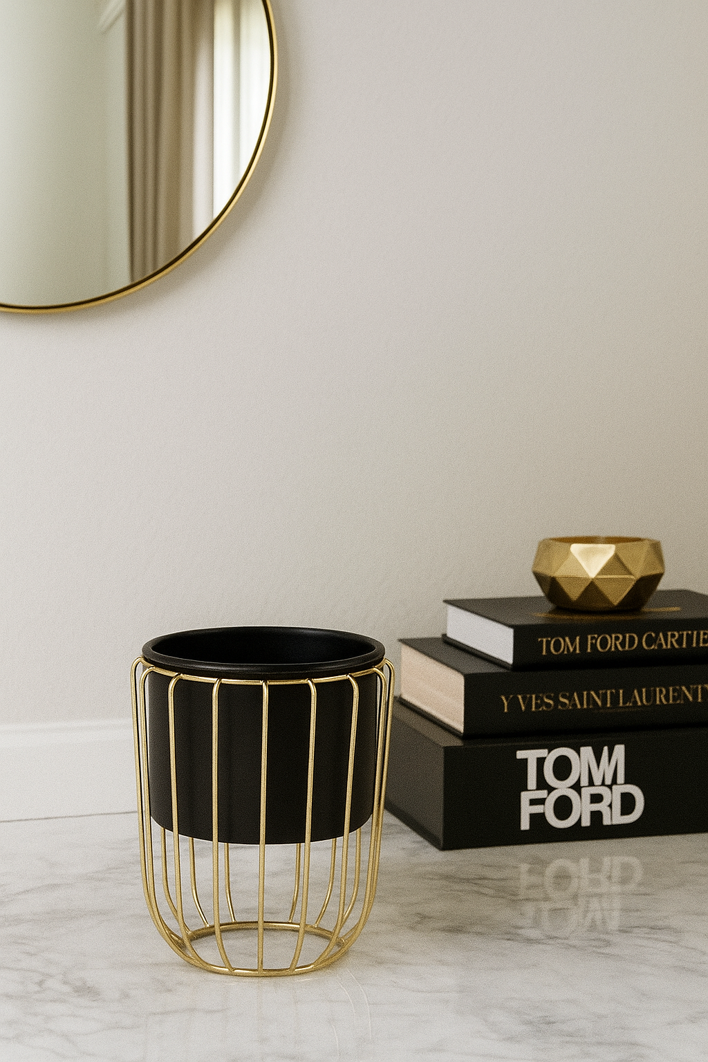 MEDIUM GOLDEN CAGED BLACK PLANTER