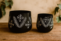 BLACK METAL EMBROIDED PLANTER (2) SET OF 2
