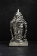 SILVER BUDHA HEAD WITH MARBLE BASE