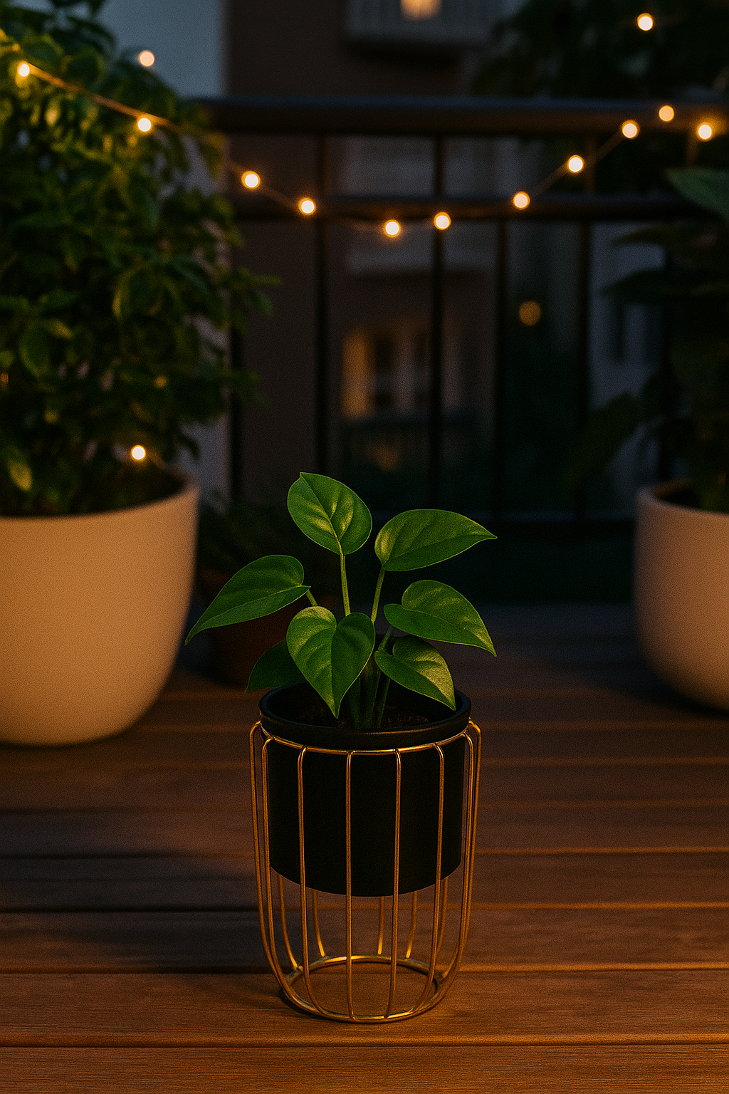 MEDIUM GOLDEN CAGED BLACK PLANTER