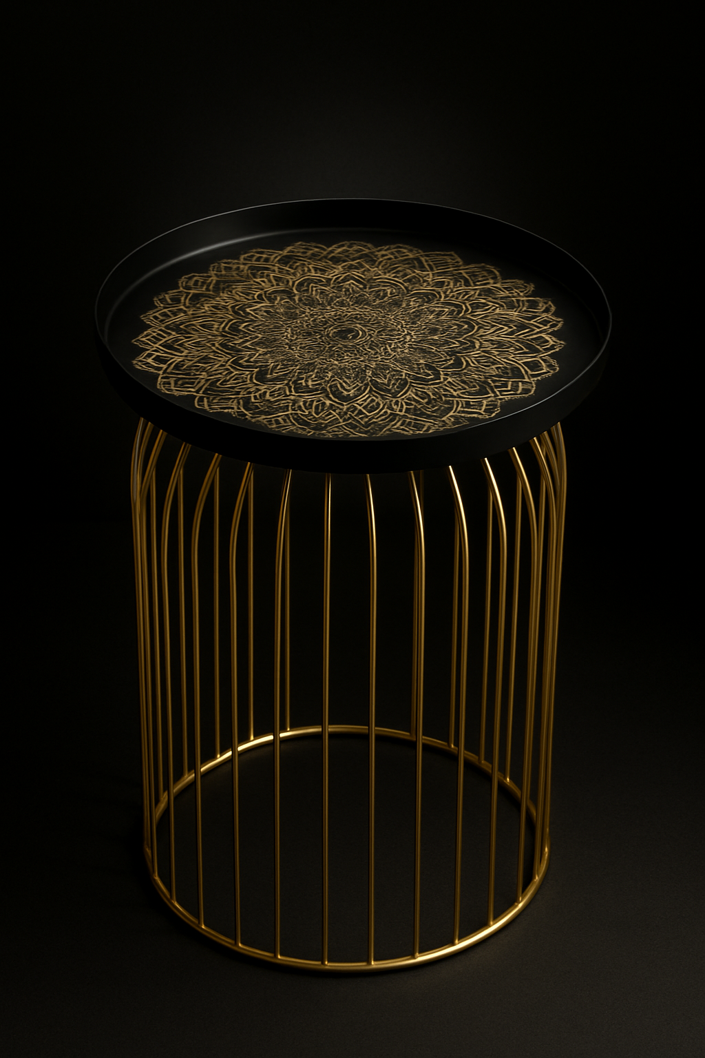 GOLDEN CAGED BLACK TOP TABLE WITH HAND ENGRAVING (SET OF 2)