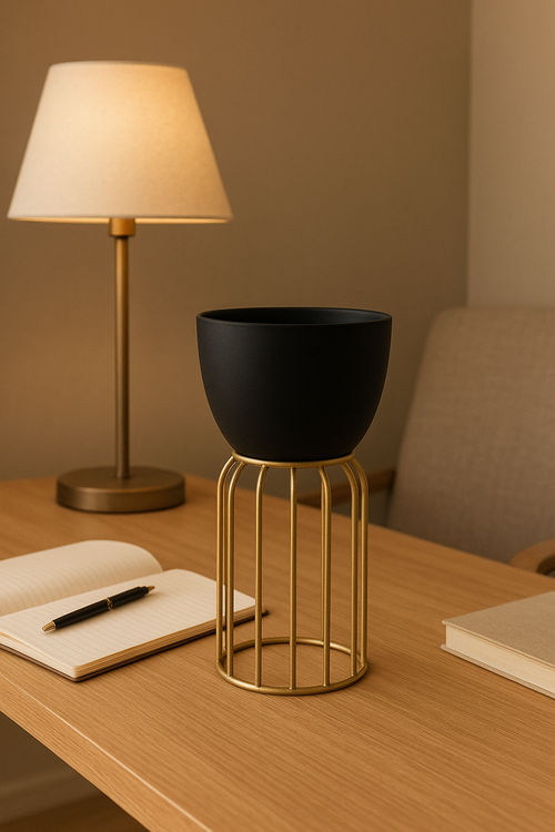BLACK WITH GOLDEN STAND SMALL PLANTER