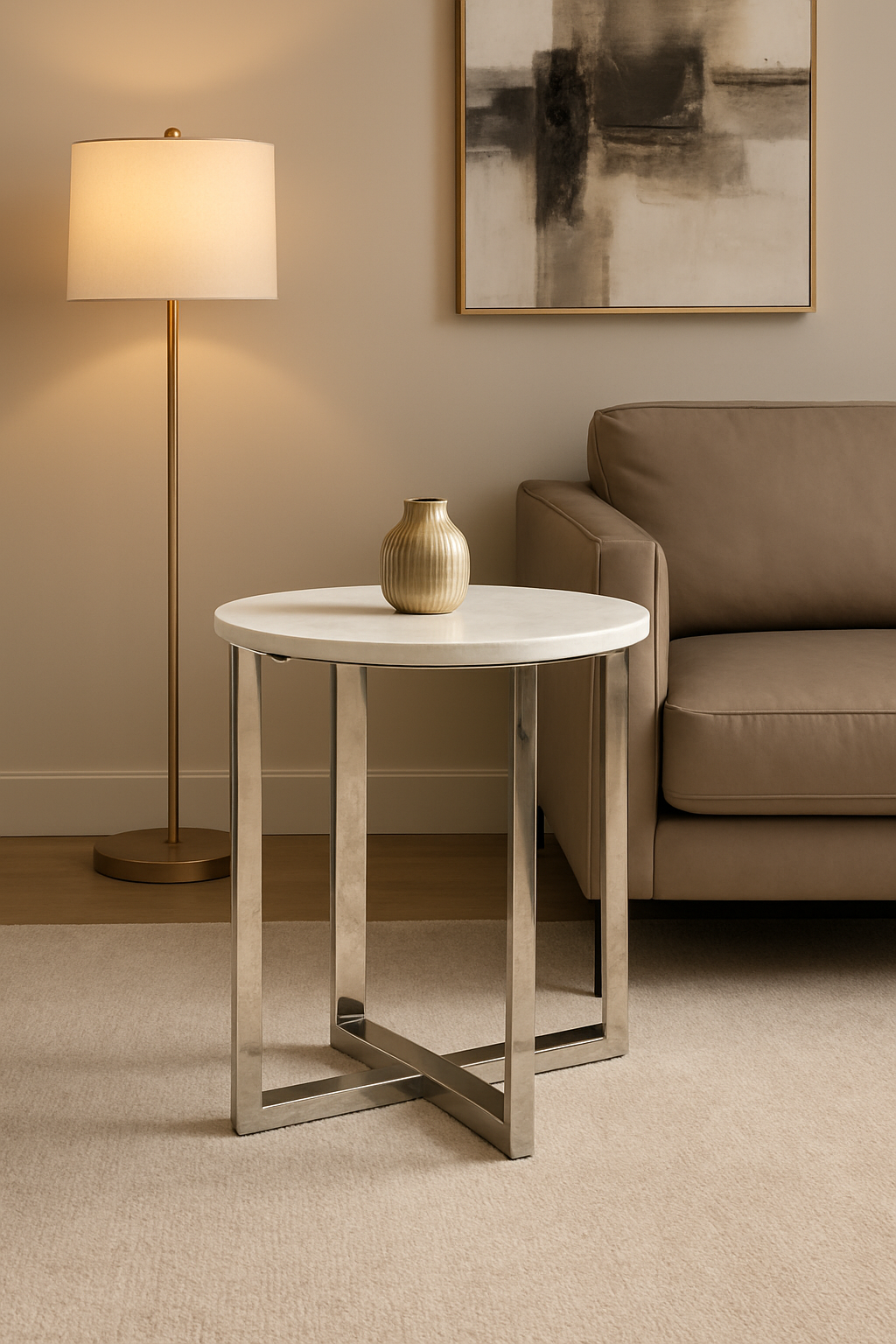 Silver Frame Marble Top Table