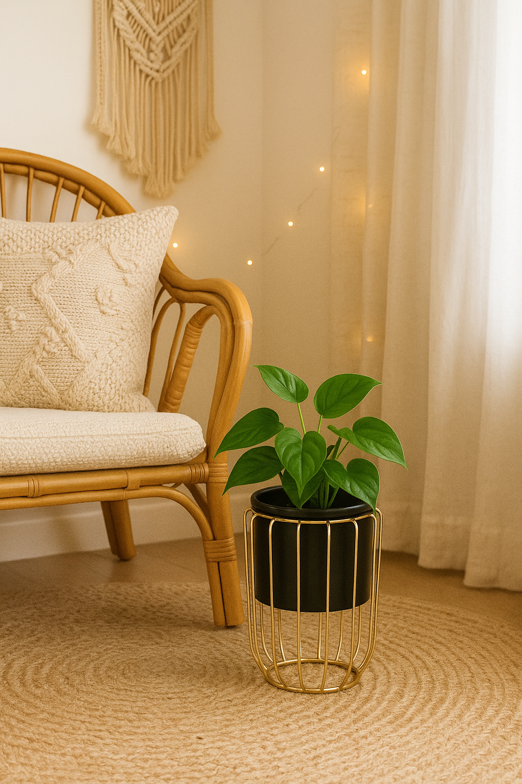 MEDIUM GOLDEN CAGED BLACK PLANTER