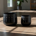 BLACK METAL EMBROIDED PLANTER(1) SET OF 2