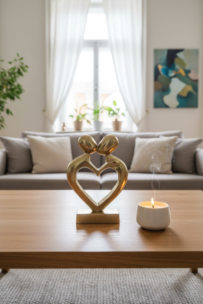 COUPLE DUO HEART SHAPED SHOWPIECE