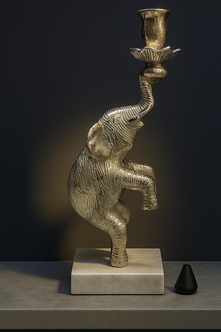 STANDING ELEPHANT CANDLEHOLDER WITH MARBLE BASE