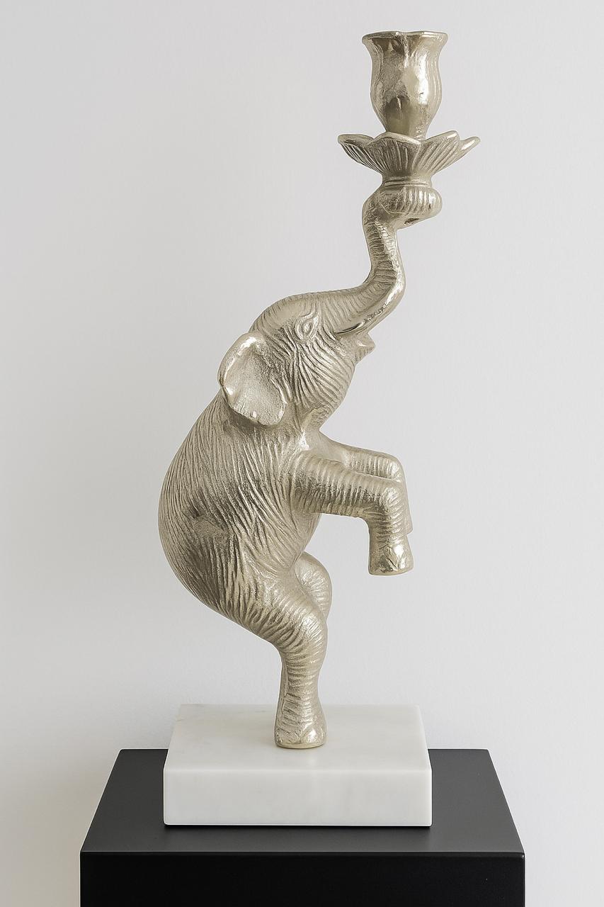 STANDING ELEPHANT CANDLEHOLDER WITH MARBLE BASE