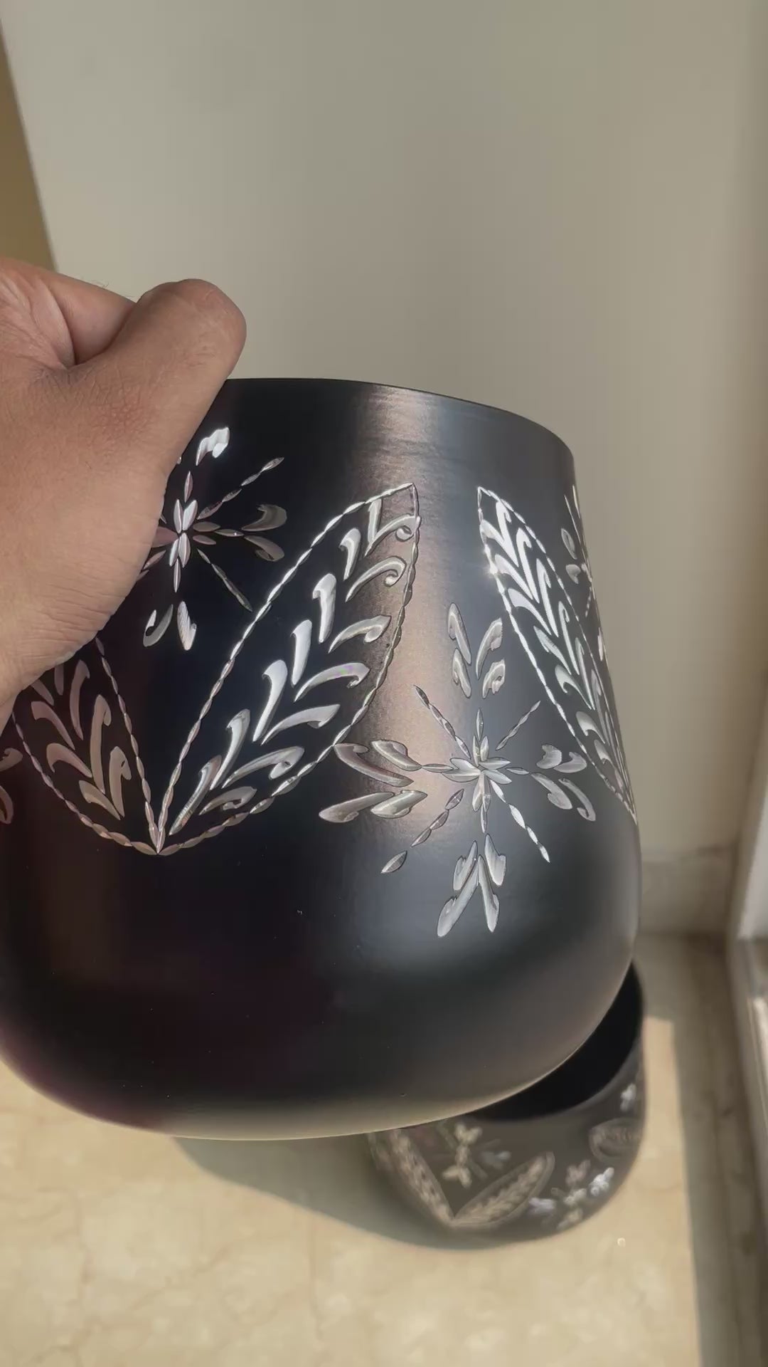 BLACK METAL EMBROIDED PLANTER(1) SET OF 2